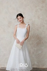 IRIS BOUTIQUE 26ss IRIS.2 ID02946 Lace Dress เดรสลูกไม้สีขาวดีไซน์สายผูกไหล่  ดูเรียบร้อยแต่มีดีเทล