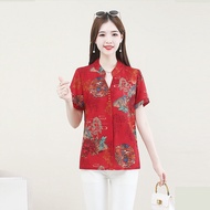 Middle-aged Elderly Women's Clothing Mother's Clothing Middle-aged Women's Clothing Summer Clothing National Style Top Women Large Size
