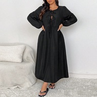 ชุดเดรสผูกเอว แขนยาว ไซส์พลัสสำหรับสตรี Black Love/Lover Heart XOXO/Kisses Hugs And Kisses Be Mine B