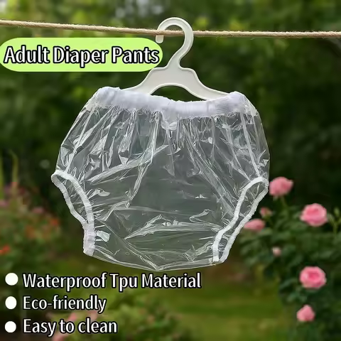 AIO 1Pcs Clear Adult TPU Waterproof Incontinence Diaper Elastic Reusable Diaper Pants for Elderly Di