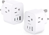 [2 Packs] US to UK Travel Plug Adapter Type G with 3 AC and 3 USB (2 USB C), International Plug Adap