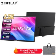 ZEUSLAP 16" 2.5K 144Hz Portable Monitor with back stand 2560*1600P 16:10 100%sRGB 500Cd/m² Travel Ga