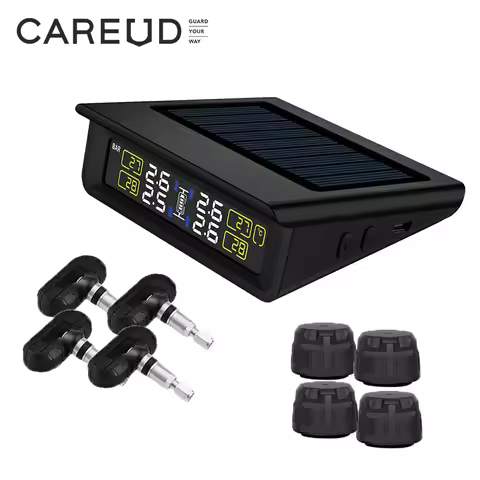 TPMS Tyre Pressure Monitoring System Solar Power LCD Display with 4 Internal/External Sensor Replace