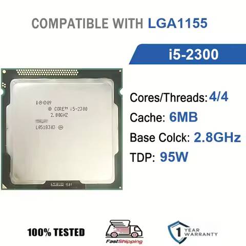 Intel Core i5-2300 4 Core 4 Thread 2.8GHz 95W 6MB Cache 32nm Sandy Bridge DDR3-1333/1066 MHz SR00Q L