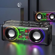 V8 Transparent Wireless Speaker Armour Speaker RGB BT 5.3 Dual 13.6W Sports Bluetooth Portable Louds