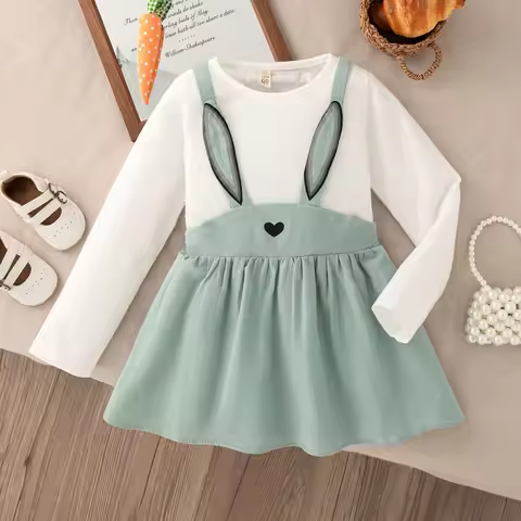 Girl Dress Spring And Autumn Cute Rabbit Cotton Baby Girl Dress Love Printed Long Sleeve Girl's Dres