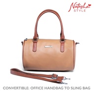 Natasha Amicable Tan Ladies Bag' Material: Man-made Leather, Size: 6"x 5"x 10 1/2"