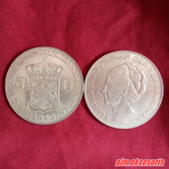 Koin Kuno Silver Perak Wilhelmina 3 1/2 Gulden