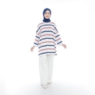 NUMALI Women's Oversized Striped T-Shirt with Side Slit, 7 Sleeves,/8 baju perempuan t shirt baju pe