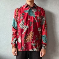印尼蠟染緞面長袖襯衫 BRAHMA - 似火熱情 - BRM005