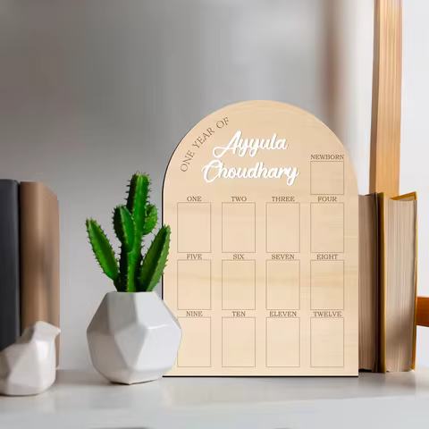 Personalized Baby Name Wooden Milestone Frame | 12-Month Photo Display Board (11.8"x16.7") | 1st Bir