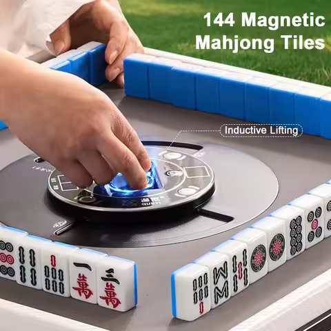 Portable Mahjong Table, Automatic Mahjong Table Foldable Mahjong Table w/ 144 Magnetic Tiles, Suitab