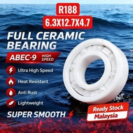 R188 Full Ceramic Bearing 1/4" x 1/2" x 3/16" R188CE 6.35x12.7x4.763 mm ZrO2 Zirconia Fishing reel B