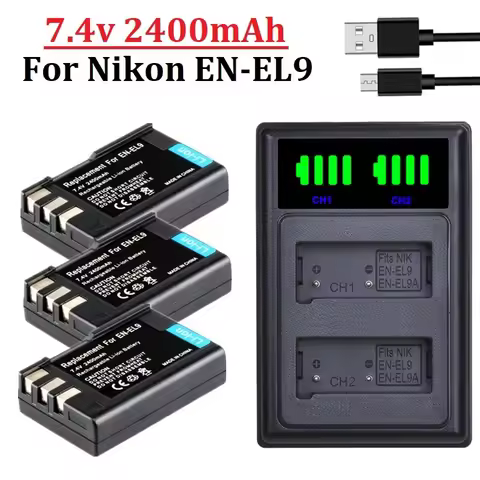 2400mah EN-EL9 ENEL9 EN-EL9a EN EL9A Battery + Dual Slot Charger for Nikon D40 D40X D60 D3000 D5000 