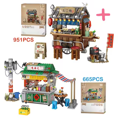 LOZ Mini Japanese Takoyaki Street View Building Blocks Chinese Style Food Stall Hong Kong Food Store