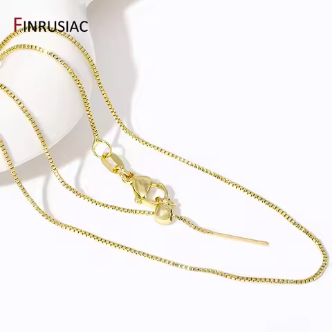 18K Gold Plated Brass 45 cm Box Chain For DIY Necklace Making,0.8 mm Thin Link Chain with Lobster Cl