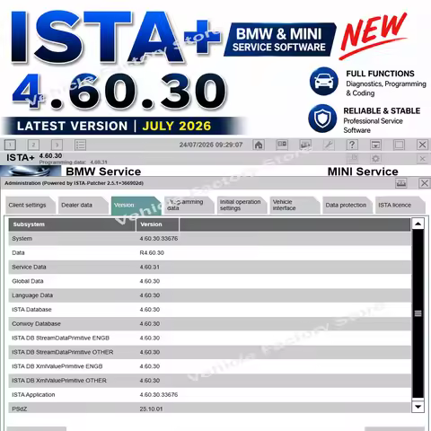 2026.06 ISTA 4.60.30 July 2026 Diagnostic Software ICOM ENET K+Dcan OBD PSdZData Full for E-Sys & IS