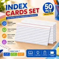 TOY MAKER 50PCS STUDY INDEX CARDS SET – 3X5, 4X6, 5X8 NOTE CARDS FOR SCHOOL & OFFICE