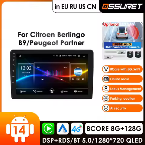 9'' 8Core 7862 2din Android Autoradio for Citroen Berlingo 2 B9 for Peugeot Partner Car Radio Multim