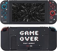 BelugaDesign Game Over Switch Cover | Dockable Retro Arcade Cool Case Shell with Black Thumb Grips Bundle | Compatible with Nintendo Switch (Switch Standard, Black White)