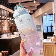 MEO - [四色可選]磨砂漸變色大容量水壺太空杯便携提手運動水樽 2000ml（湖水綠色蓋 綠x紫）