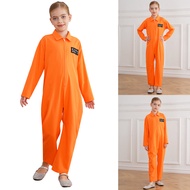Yhong Kids Prisoner Costume One Piece Long Sleeve Prisoner Jumpsuit Jailbird Inmate Prison Uniform T