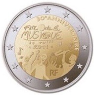 2011法國 -法國音樂節30周年 €2 紀念幣 全新UNC