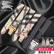 นาฬิกา Burberry พร้อมเข็มขัด ลายสก็อตดั้งเดิม โซ่หนังแบบ unisex สายลายสก๊อตสีแดงสุทธิ