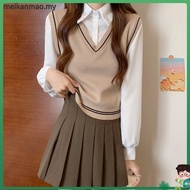 SA3017 -M'SIA Ready Stock Long Sleeve Knitted Material Women Top 港味chic假两件短款长袖衬衫针织上衣