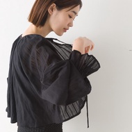 日本 OMNES - 溫柔糖果袖綁帶短版罩衫/外套-黑