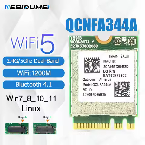 KEBIDUMEI WiFi 5 QCNFA344A Wifi Card 1200Mbps 2.4G/5G Dual-Band Bluetooth 4.1 M.2 WiFi Adapter 802.1