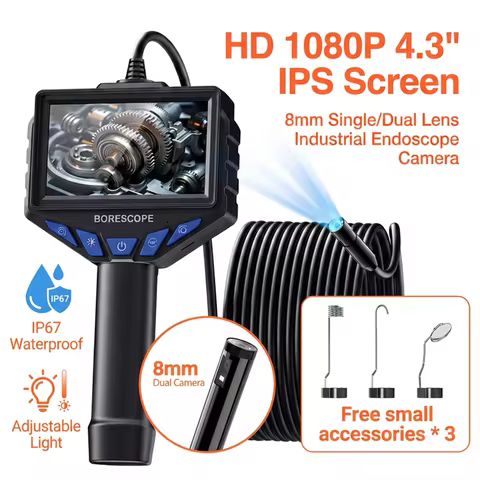 Endoscope Camera 1080P HD 4.3 Inch IPS Screen 8 LED Lights IP67 Waterproof Borescope Inspection Came