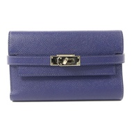 HERMES Epsom皮革Kelly Wallet銀扣錢包Bleu Encre