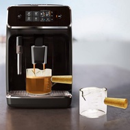 2Pcs Double Spouts Espresso Shot Glasses Measuring Glass Espresso Cups Cookware with Wood Handle for