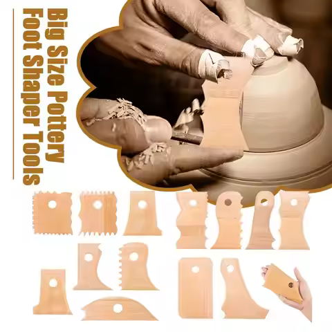 7 Piece Pottery Trimming Tools Pottery Clay Foot Shaper Rib Shaper Wood Color Texture Tools Foot Pro