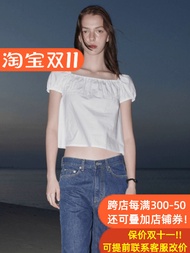 ลำลอง หลวม เสื้อยืดแขนสั้นพอดีกับฟอง แขนเสื้อ พลีท ผ้าฝ้าย ฤดูร้อน เสื้อท่อนบน สําหรับผู้หญิงคลาสสิก