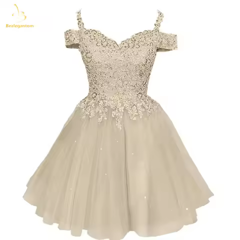 Bealegantom Sparkly Tulle Short Homecoming Dresses Corset Lace Up Back A Line Mini Graudation Cockta