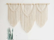 cod Handwoven  Wall Hanging Tapestry  with  Wooden Stick Hand-Woven Bohemia Tassel Curtain Tapestry 