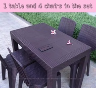 RATTAN TABLE AND CHAIRS DINING SET 4 SEATERS