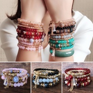 4Pcs/Set Bohemian Crystal Beaded Bracelet for Women Multilayer Bracelet Elastic Chain Friendship Jew
