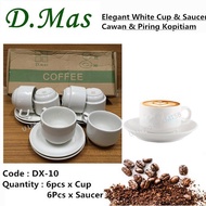 D.Mas DX-10 12Pcs Elegant White Cup & Saucer / Cawan & Piring Kopitiam Berwarna Putih / 白咖啡杯盘 《6Sets