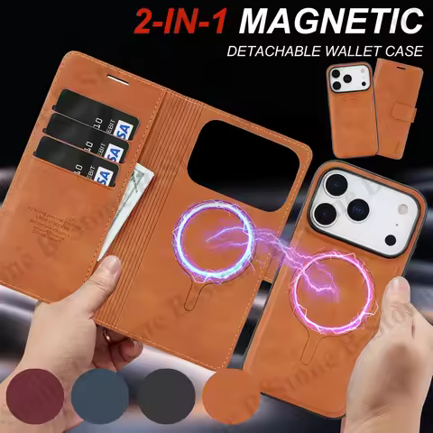 2 In 1 Leather Flip Case for Iphone 18 17 Promax 16 Pro Max 15 Plus 14 13 12 17E 16E Magnetic Cash C