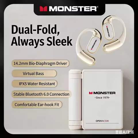 Monster AC530 Dual-Fold Open-Ear Wireless Bone Conduction Bluetooth Headphones Sports Edition