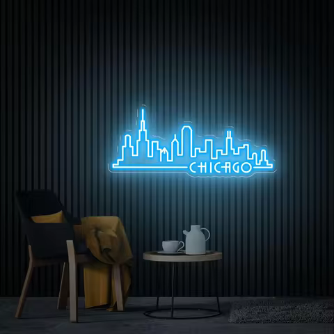 Chicago Neon Sign,Chicago Skyline Light Art,Custom City Skyline Neon Sign,Office Wall Decor,Chicago 