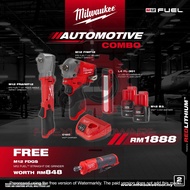 Milwaukee M12 FUEL Cordless Stubby Impact Wrench Right Angle Impact Wrench Ratchet Die Grinder Flood Light Combo 1888