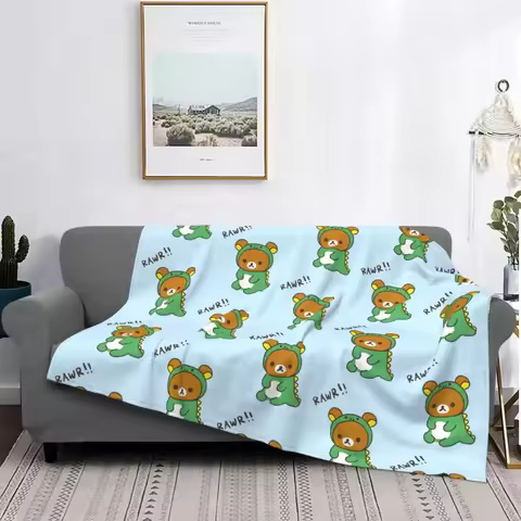 Rilakkuma Rilakkuma Dino Dragon Japanese Anime Blanket Fleece Winter Breathable Super Soft Throw Bla