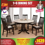 CT4BL-MTB CC777M 1+6 Seater Grade A Marble Top Round Solid Wood Dining Set Kayu High Quality Turkey Fabric Chair / Dining Table / Dining Chair / Meja Makan / Kerusi Meja Makan / Buffet Makan Meja / Meja Party Makan Weekend