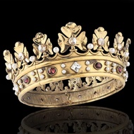Mahkota Rambut Lelaki Gaya Baroque Royal Crown, Mahkota Putera Logam Bulat Penuh, Aksesori Rambut un