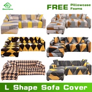 (2 Pcs Sofa Cover Sets)L Shaped Sofa Cover Sets Stretchable Sofa Cover L Shape Sofa Set Cover Armrest/Cornor Sofa Slipcover Furniture Protector with 2 Pcs Pillowcase and Foam Sticks