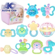 ACTIVEONE 10 In 1 Rattle Toy Newborn Colourful Teether Teeth Biting Educational Toys With Storage Bo